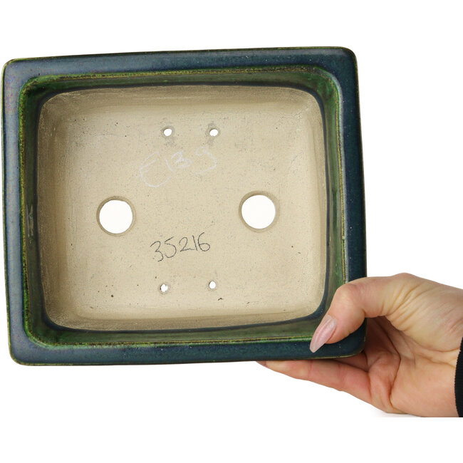Rectangular green bonsai pot by Terahata Satomi Mazan - 197 x 168 x 70 mm