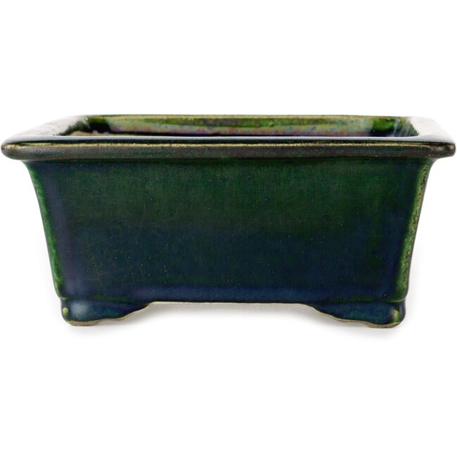 Pot à bonsaï rectangulaire vert par Terahata Satomi Mazan - 197 x 168 x 70 mm
