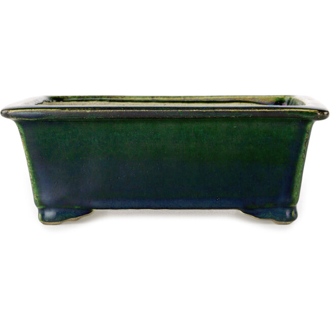 Rectangular green bonsai pot by Terahata Satomi Mazan - 197 x 168 x 70 mm
