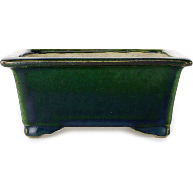 Pot à bonsaï rectangulaire vert par Terahata Satomi Mazan - 197 x 168 x 70 mm