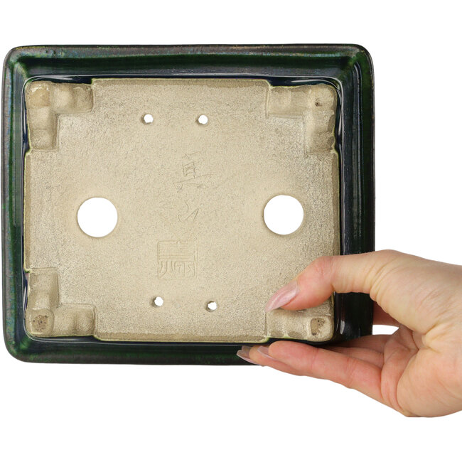 Pot à bonsaï rectangulaire vert par Terahata Satomi Mazan - 197 x 168 x 70 mm