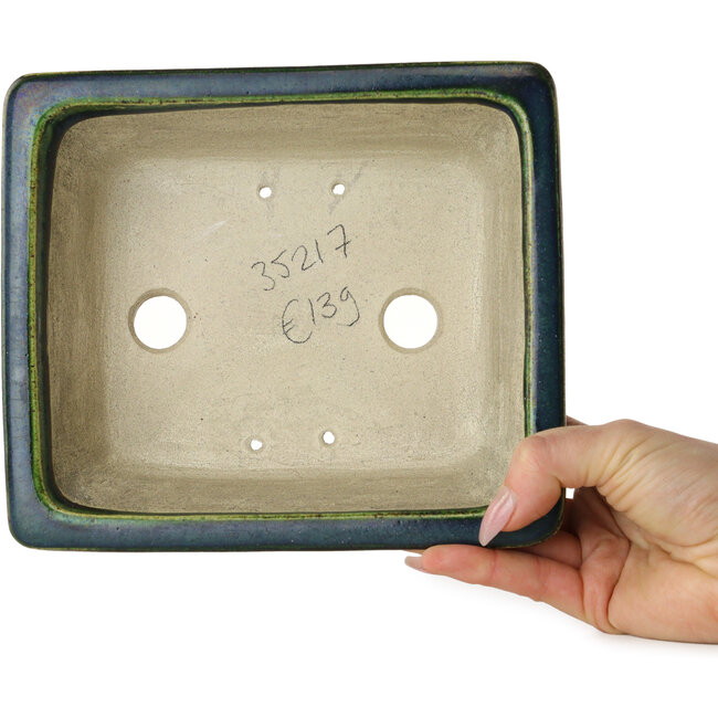 Maceta rectangular para bonsái verde de Terahata Satomi Mazan - 197 x 168 x 70 mm