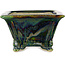 Quadratischer grüner mehrfarbiger Bonsaitopf von Terahata Satomi Mazan – 133 x 133 x 80 mm