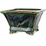 Vaso bonsai quadrato verde multicolore di Terahata Satomi Mazan - 133 x 133 x 80 mm