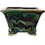 Pot à bonsaï carré vert multicolore par Terahata Satomi Mazan - 133 x 133 x 80 mm
