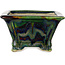 Quadratischer grüner mehrfarbiger Bonsaitopf von Terahata Satomi Mazan – 133 x 133 x 80 mm