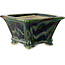 Vaso bonsai quadrato verde multicolore di Terahata Satomi Mazan - 133 x 133 x 80 mm