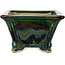 Square green multicolor bonsai pot by Terahata Satomi Mazan - 133 x 133 x 80 mm