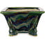 Square green multicolor bonsai pot by Terahata Satomi Mazan - 133 x 133 x 80 mm