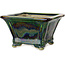 Vierkante groene veelkleurige bonsaipot van Terahata Satomi Mazan - 133 x 133 x 80 mm