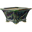Pot à bonsaï carré vert multicolore par Terahata Satomi Mazan - 133 x 133 x 80 mm