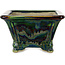 Vierkante groene veelkleurige bonsaipot van Terahata Satomi Mazan - 133 x 133 x 80 mm