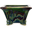 Quadratischer grüner mehrfarbiger Bonsaitopf von Terahata Satomi Mazan – 133 x 133 x 80 mm