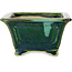 Vaso bonsai quadrato verde con accenti blu di Terahata Satomi Mazan - 126 x 126 x 72 mm