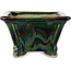 Vaso bonsai quadrato verde multicolore di Terahata Satomi Mazan - 133 x 133 x 80 mm