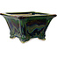 Vierkante groene veelkleurige bonsaipot van Terahata Satomi Mazan - 133 x 133 x 80 mm