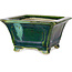 Vierkant groen met blauw accent bonsaipot van Terahata Satomi Mazan - 126 x 126 x 72 mm