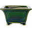 Vaso bonsai quadrato verde con accenti blu di Terahata Satomi Mazan - 126 x 126 x 72 mm