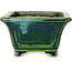 Square green with a blue accent bonsai pot by Terahata Satomi Mazan - 126 x 126 x 72 mm
