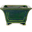 Vaso bonsai quadrato verde con accenti blu di Terahata Satomi Mazan - 126 x 126 x 72 mm