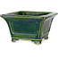 Quadratischer grüner Bonsaitopf mit blauem Akzent von Terahata Satomi Mazan – 126 x 126 x 72 mm