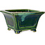 Vierkant groen met blauw accent bonsaipot van Terahata Satomi Mazan - 126 x 126 x 72 mm