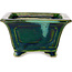Vierkant groen met blauw accent bonsaipot van Terahata Satomi Mazan - 126 x 126 x 72 mm
