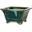Quadratischer grüner Bonsaitopf mit blauem Akzent von Terahata Satomi Mazan – 126 x 126 x 72 mm