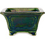 Quadratischer grüner Bonsaitopf mit blauem Akzent von Terahata Satomi Mazan – 126 x 126 x 72 mm