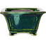 Pot à bonsaï carré vert avec accent bleu par Terahata Satomi Mazan - 126 x 126 x 72 mm