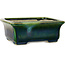 Rectangular green with a blue accent bonsai pot by Terahata Satomi Mazan - 165 x 135 x 65 mm