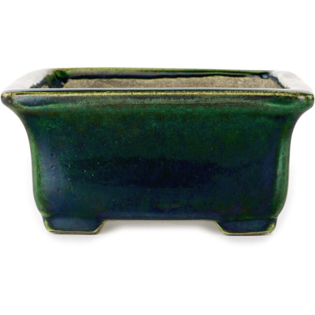 Rechthoekige groen met blauw accent bonsaipot van Terahata Satomi Mazan - 165 x 135 x 65 mm