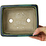 Vaso bonsai rettangolare verde con accenti blu di Terahata Satomi Mazan - 165 x 135 x 65 mm