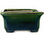 Maceta rectangular para bonsái verde con detalles en azul de Terahata Satomi Mazan - 165 x 135 x 65 mm