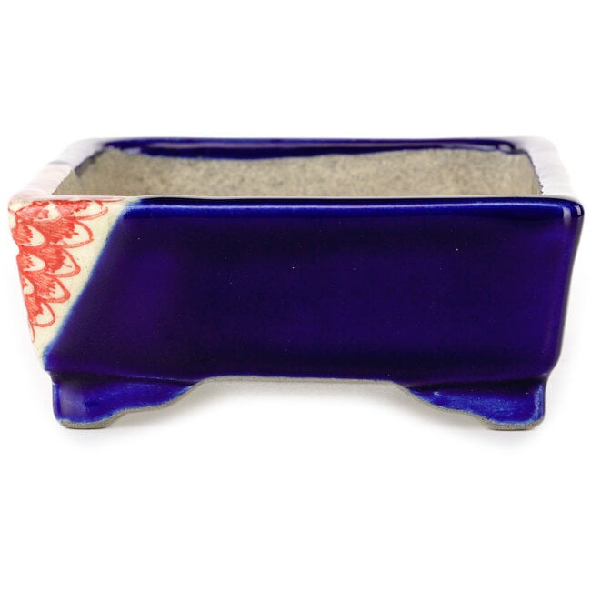 Maceta rectangular para bonsái roja y azul de Terahata Satomi Mazan - 150 x 108 x 43 mm