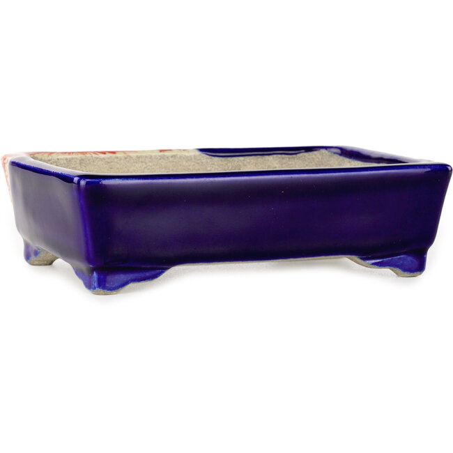 Rechthoekige rode en blauwe bonsaipot van Terahata Satomi Mazan - 150 x 108 x 43 mm