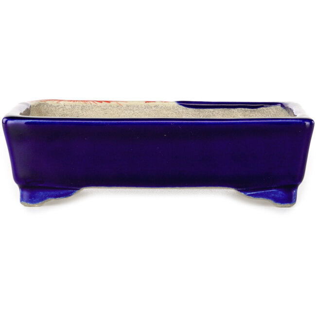Rechthoekige rode en blauwe bonsaipot van Terahata Satomi Mazan - 150 x 108 x 43 mm