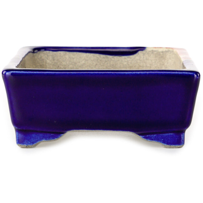 Vaso bonsai rettangolare rosso e blu di Terahata Satomi Mazan - 150 x 108 x 43 mm