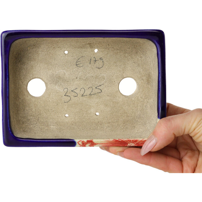 Maceta rectangular para bonsái roja y azul de Terahata Satomi Mazan - 150 x 108 x 43 mm