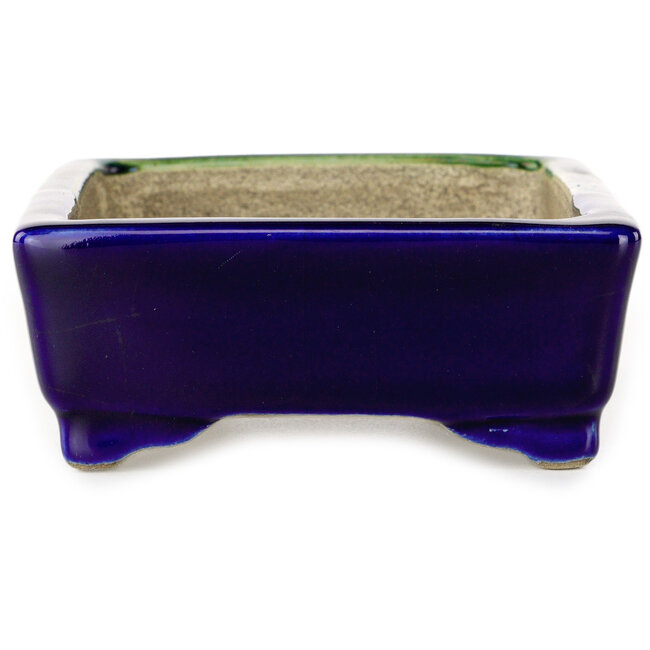 Vaso bonsai rettangolare blu e verde di Terahata Satomi Mazan - 150 x 108 x 43 mm