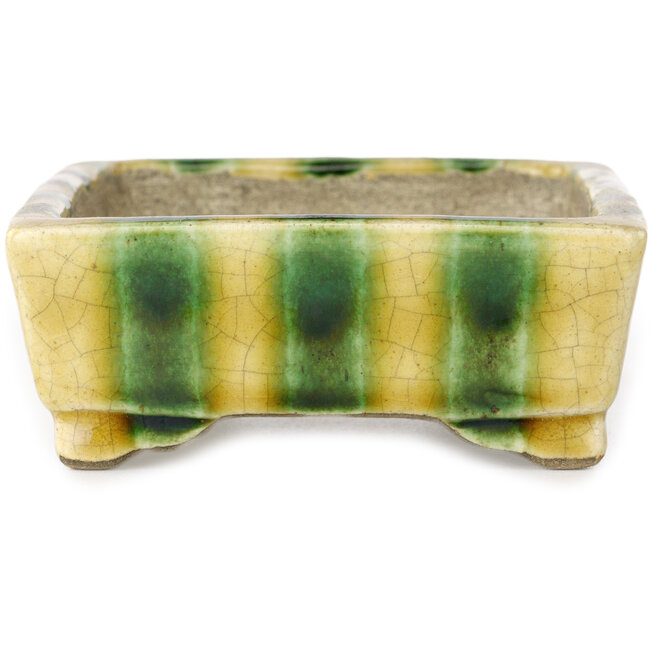 Maceta rectangular para bonsái amarilla y verde de Terahata Satomi Mazan - 150 x 108 x 43 mm