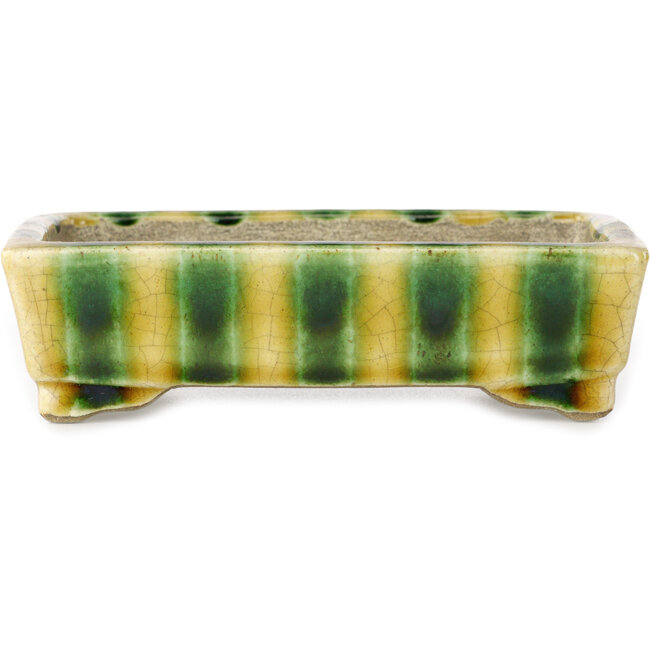 Maceta rectangular para bonsái amarilla y verde de Terahata Satomi Mazan - 150 x 108 x 43 mm
