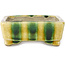 Pot à bonsaï rectangulaire jaune et vert par Terahata Satomi Mazan - 150 x 108 x 43 mm