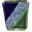 Vierkante blauw-groene bonsaipot van Terahata Satomi Mazan - 63 x 63 x 68 mm