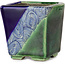 Pot à bonsaï carré bleu et vert par Terahata Satomi Mazan - 63 x 63 x 68 mm