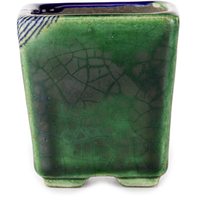 Square blue and green bonsai pot by Terahata Satomi Mazan - 63 x 63 x 68 mm