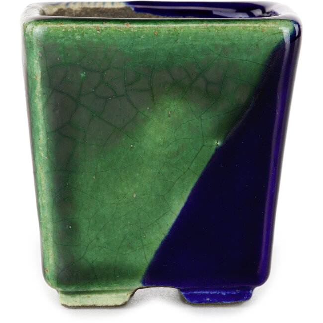 Quadratischer blauer und grüner Bonsaitopf von Terahata Satomi Mazan – 63 x 63 x 68 mm