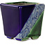 Pot à bonsaï carré bleu et vert par Terahata Satomi Mazan - 63 x 63 x 68 mm
