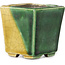 Vaso bonsai quadrato verde e giallo di Terahata Satomi Mazan - 63 x 63 x 68 mm