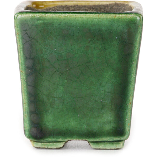 Square green and yellow bonsai pot by Terahata Satomi Mazan - 63 x 63 x 68 mm
